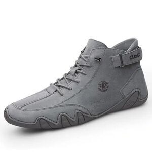 Clohoo Men Ankle High Top sneaker boots chukka gray leather streetwear 38/US 8